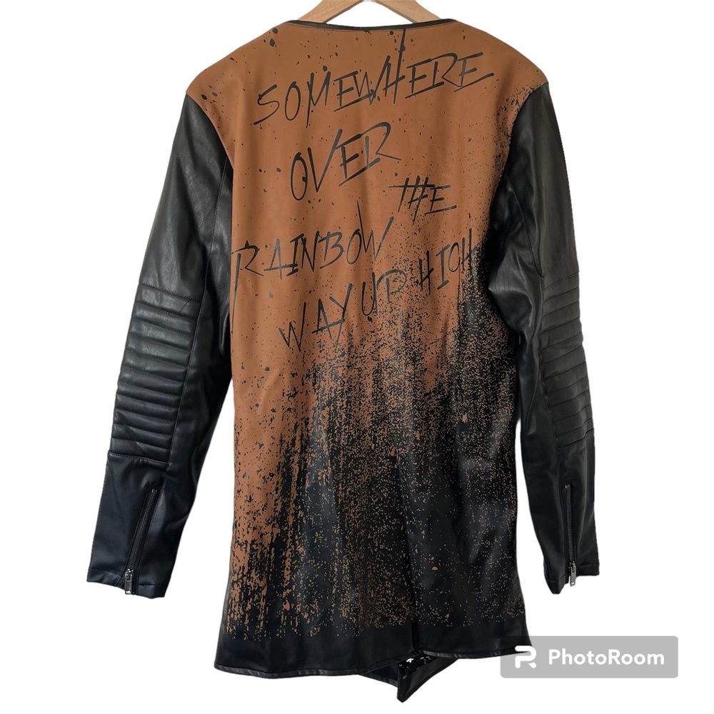 Ron Tomson N 71045 longline faux leather two tone jacket